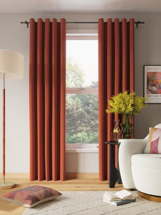 John Lewis Arlo Pair Lined Eyelet Curtains, Burnt Orange, W228 x Drop 228cm