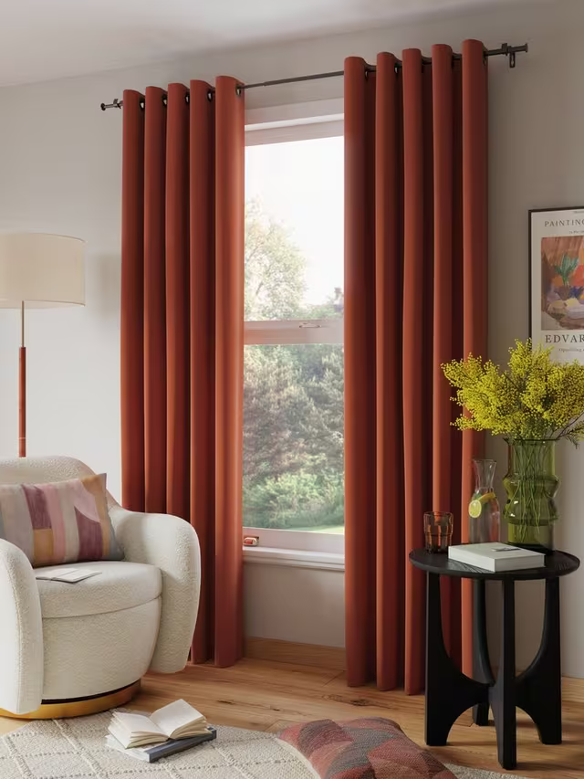 John Lewis Arlo Pair Lined Eyelet Curtains, Burnt Orange, W228 x Drop 228cm