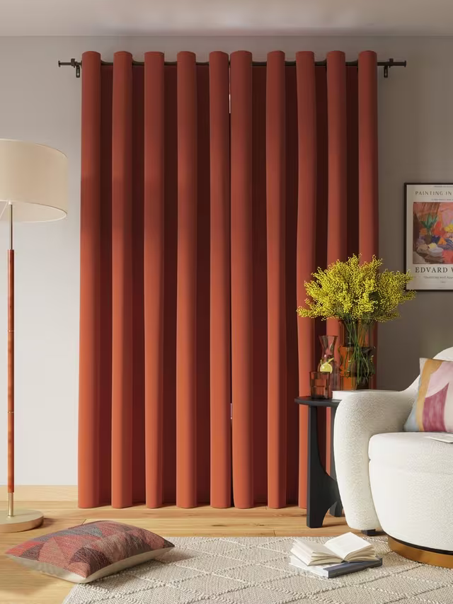 John Lewis Arlo Pair Lined Eyelet Curtains, Burnt Orange, W228 x Drop 228cm