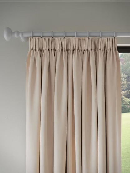 John Lewis Textured Weave Pair Blackout Lined Pencil Pleat Curtains, Putty, W228 x Drop 182cm