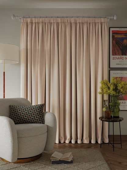 John Lewis Textured Weave Pair Blackout Lined Pencil Pleat Curtains, Putty, W228 x Drop 182cm