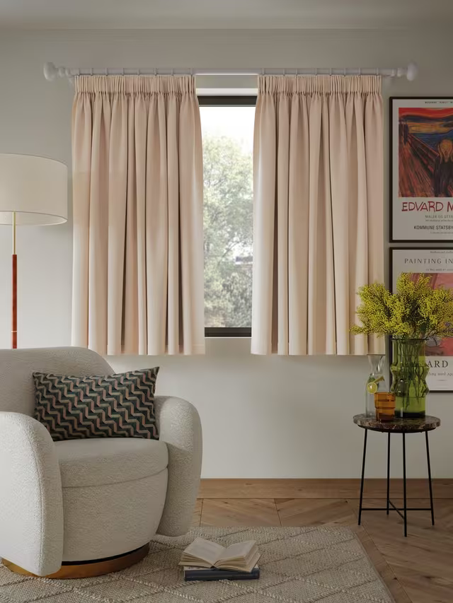 John Lewis Textured Weave Pair Blackout Lined Pencil Pleat Curtains, Putty, W228 x Drop 182cm
