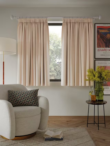 John Lewis Textured Weave Pair Blackout Lined Pencil Pleat Curtains, Putty, W228 x Drop 182cm