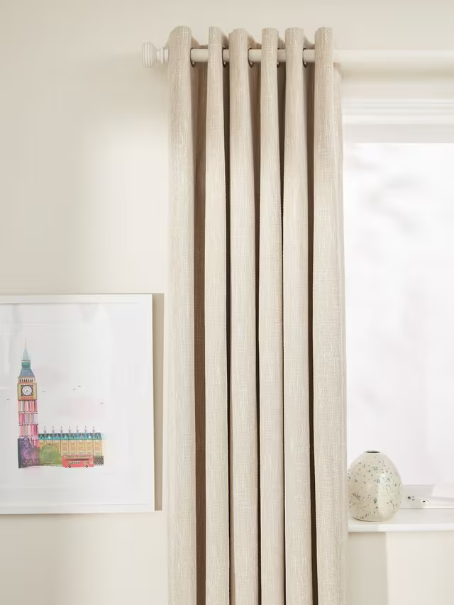 John Lewis Boucle Textured Weave Pair Blackout Lined Eyelet Curtains, Natural White, W228 x Drop 228cm