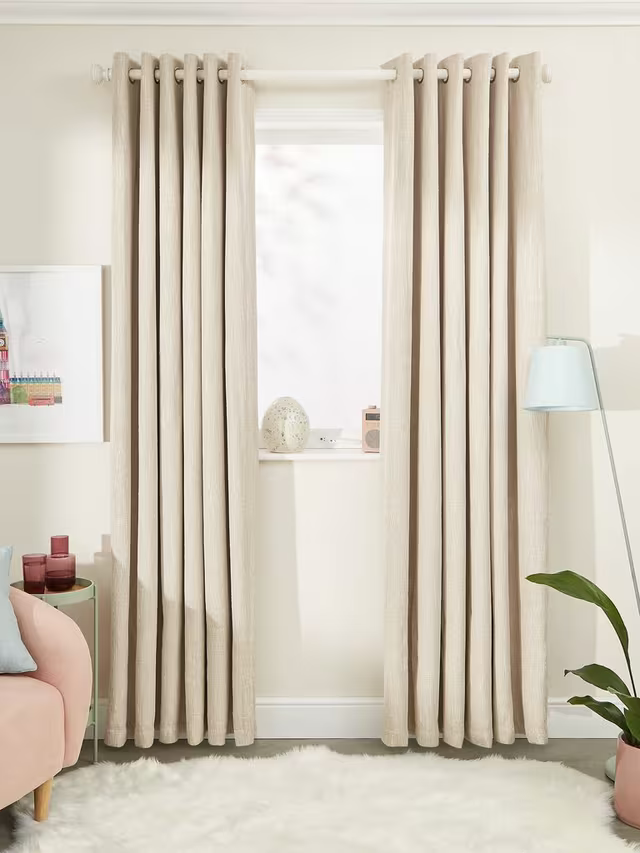 John Lewis Boucle Textured Weave Pair Blackout Lined Eyelet Curtains, Natural White, W228 x Drop 228cm