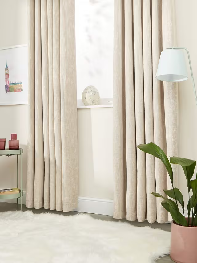 John Lewis Boucle Textured Weave Pair Blackout Lined Eyelet Curtains, Natural White, W228 x Drop 228cm