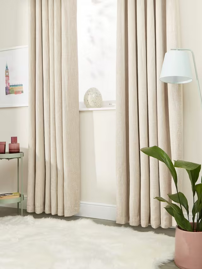 John Lewis Boucle Textured Weave Pair Blackout Lined Eyelet Curtains, Natural White, W228 x Drop 228cm