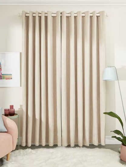 John Lewis Boucle Textured Weave Pair Blackout Lined Eyelet Curtains, Natural White, W228 x Drop 228cm