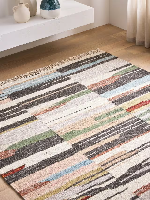 John Lewis Abstract Stripe Wool Rich Rug, Multi, L180 x W120cm