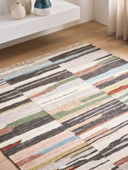 John Lewis Abstract Stripe Wool Rich Rug, Multi, L180 x W120cm