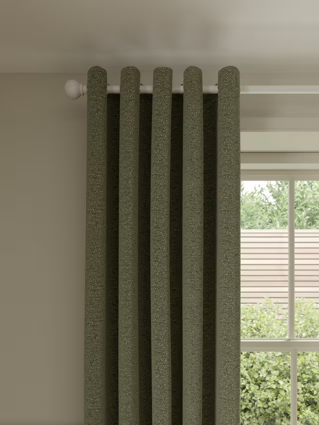 John Lewis Textured Boucle Pair Lined Eyelet Curtains, Pale Avocado, W167 x Drop 182