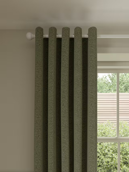 John Lewis Textured Boucle Pair Lined Eyelet Curtains, Pale Avocado, W167 x Drop 182