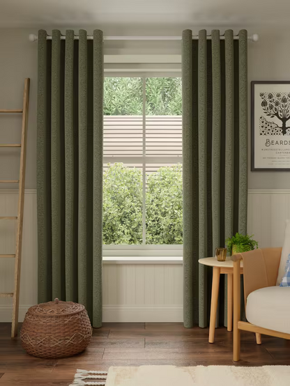 John Lewis Textured Boucle Pair Lined Eyelet Curtains, Pale Avocado, W167 x Drop 182