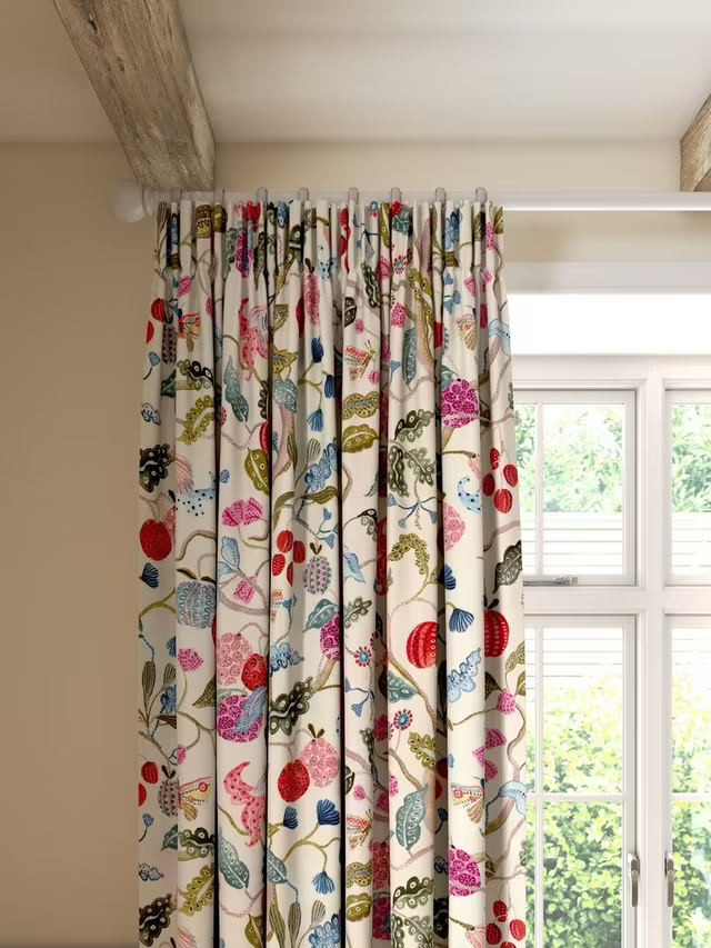 John Lewis Fruit Tree Print Pencil Pleat Pair Blackout Lined Curtains, Multi, W228 x Drop 137cm