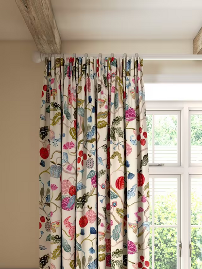 John Lewis Fruit Tree Print Pencil Pleat Pair Blackout Lined Curtains, Multi, W228 x Drop 137cm