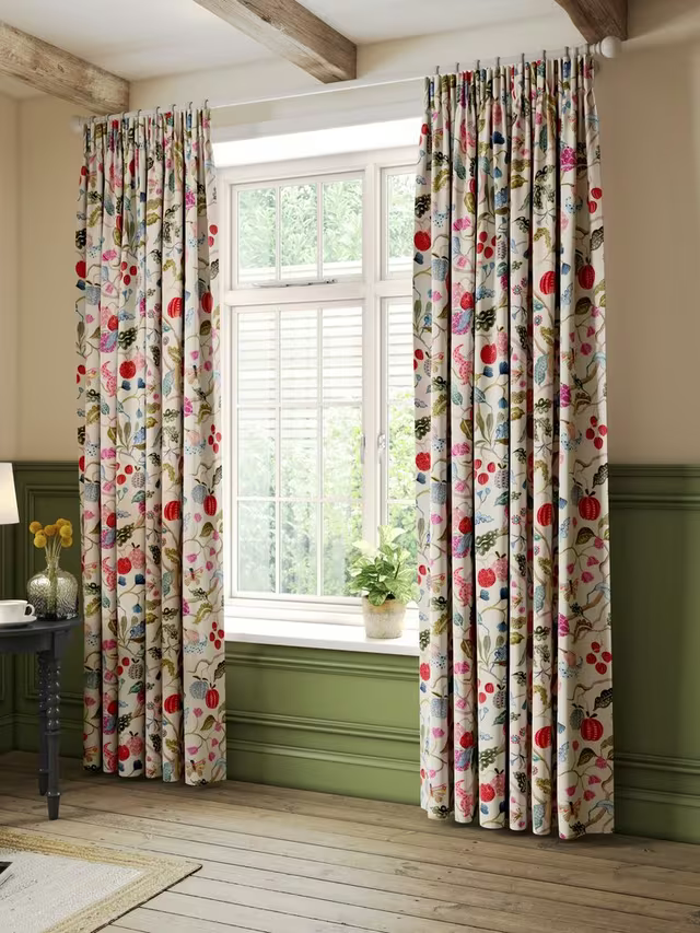 John Lewis Fruit Tree Print Pencil Pleat Pair Blackout Lined Curtains, Multi, W167 x Drop 182cm