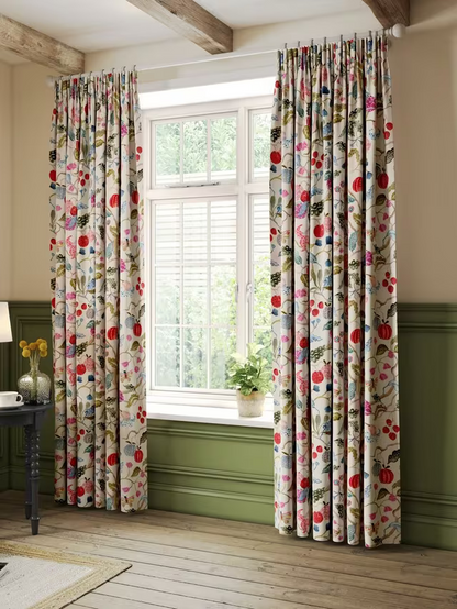 John Lewis Fruit Tree Print Pencil Pleat Pair Blackout Lined Curtains, Multi, W167 x Drop 182cm
