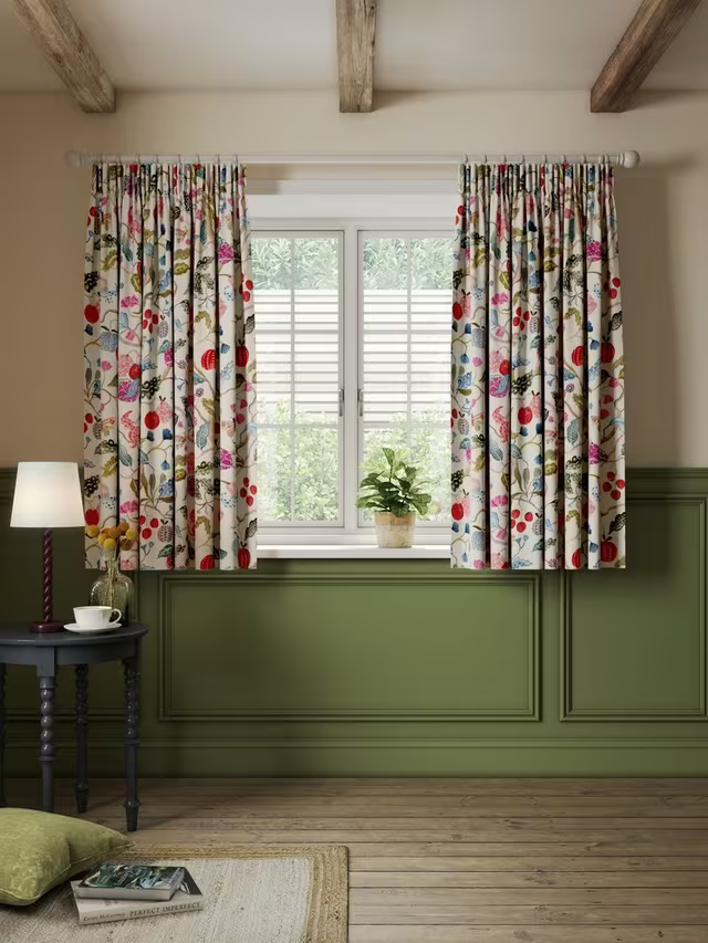 John Lewis Fruit Tree Print Pencil Pleat Pair Blackout Lined Curtains, Multi, W167 x Drop 182cm