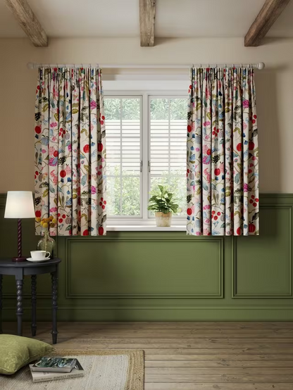 John Lewis Fruit Tree Print Pencil Pleat Pair Blackout Lined Curtains, Multi, W167 x Drop 182cm