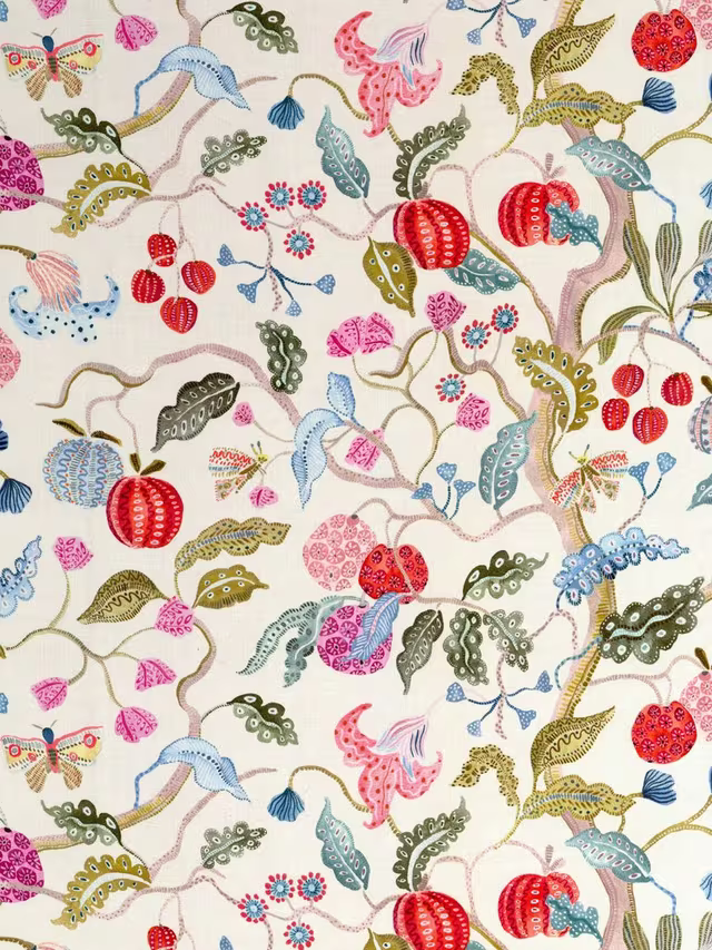 John Lewis Fruit Tree Print Pencil Pleat Pair Blackout Lined Curtains, Multi, W167 x Drop 182cm