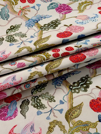 John Lewis Fruit Tree Print Pencil Pleat Pair Blackout Lined Curtains, Multi, W228 x Drop 137cm