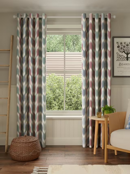 John Lewis Valle Ikat Print Pair Lined Eyelet Curtains, Deep Red, W228 x Drop 182cm