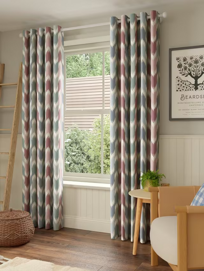 John Lewis Valle Ikat Print Pair Lined Eyelet Curtains, Deep Red, W228 x Drop 182cm