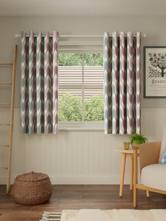 John Lewis Valle Ikat Print Pair Lined Eyelet Curtains, Deep Red, W228 x Drop 182cm