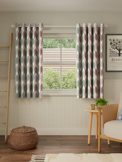 John Lewis Valle Ikat Print Pair Lined Eyelet Curtains, Deep Red, W228 x Drop 182cm