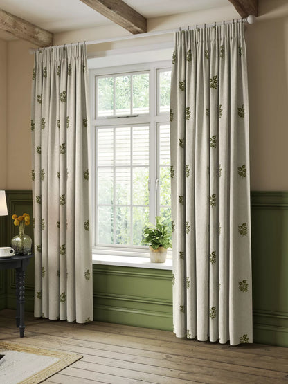 John Lewis Ariana Embroidered Pair Lined Pencil Pleat Curtains, Dark Olive, W167