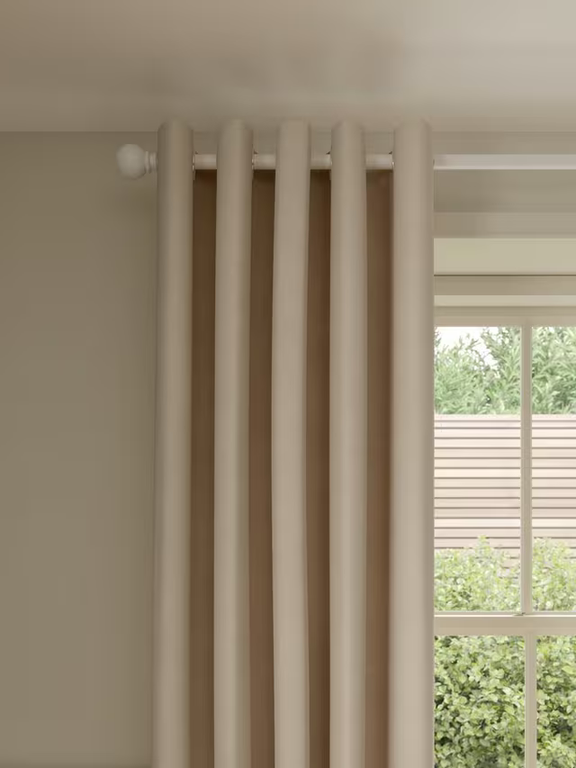John Lewis Pure Cotton Pair Lined Eyelet Curtains, Putty, W228 x Drop 228cm