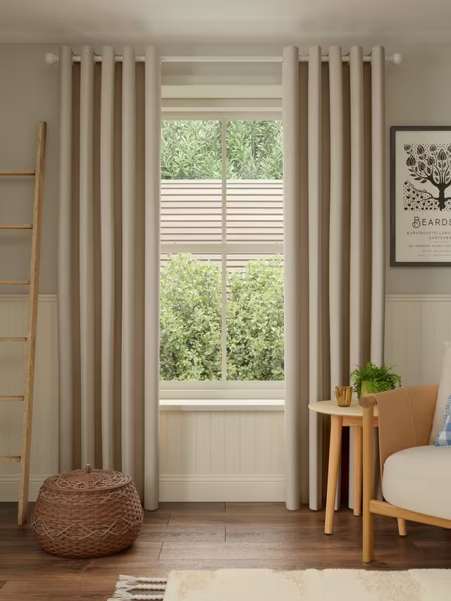 John Lewis Pure Cotton Pair Lined Eyelet Curtains, Putty, W228 x Drop 228cm
