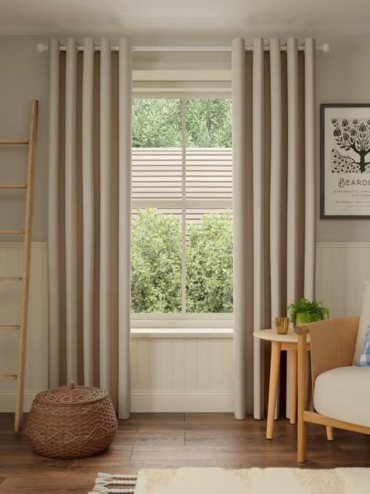 John Lewis Pure Cotton Pair Lined Eyelet Curtains, Putty, W228 x Drop 228cm