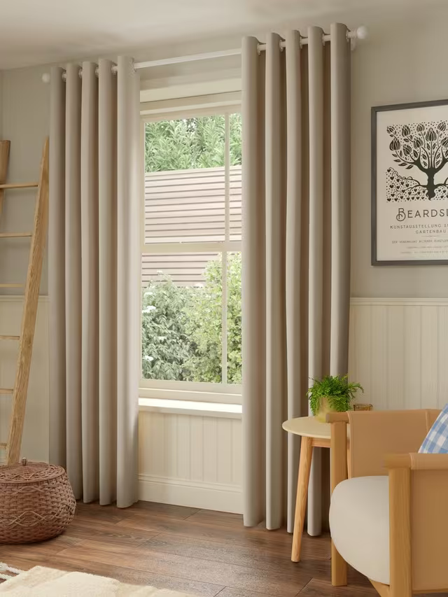 John Lewis Pure Cotton Pair Lined Eyelet Curtains, Putty, W228 x Drop 228cm