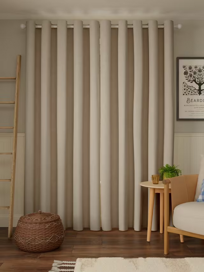 John Lewis Pure Cotton Pair Lined Eyelet Curtains, Putty, W228 x Drop 228cm