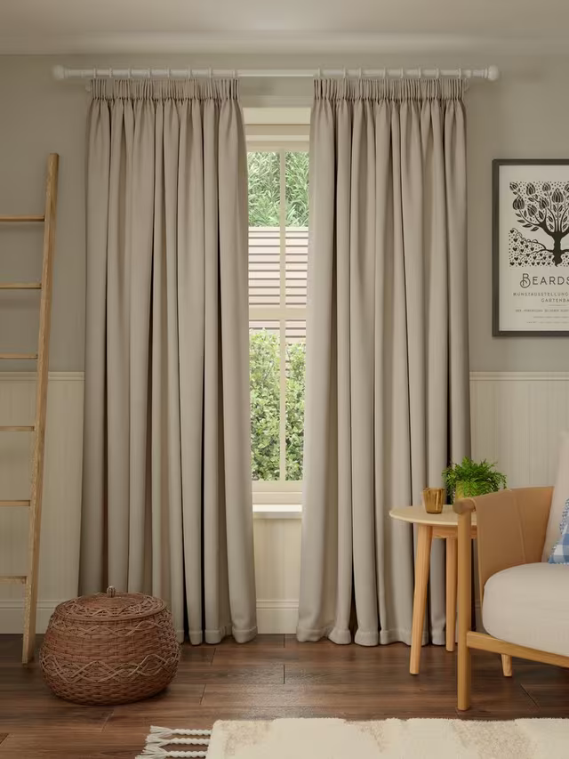 John Lewis Pure Cotton Pair Lined Pencil Pleat Curtains, Putty, W228 x Drop 228cm