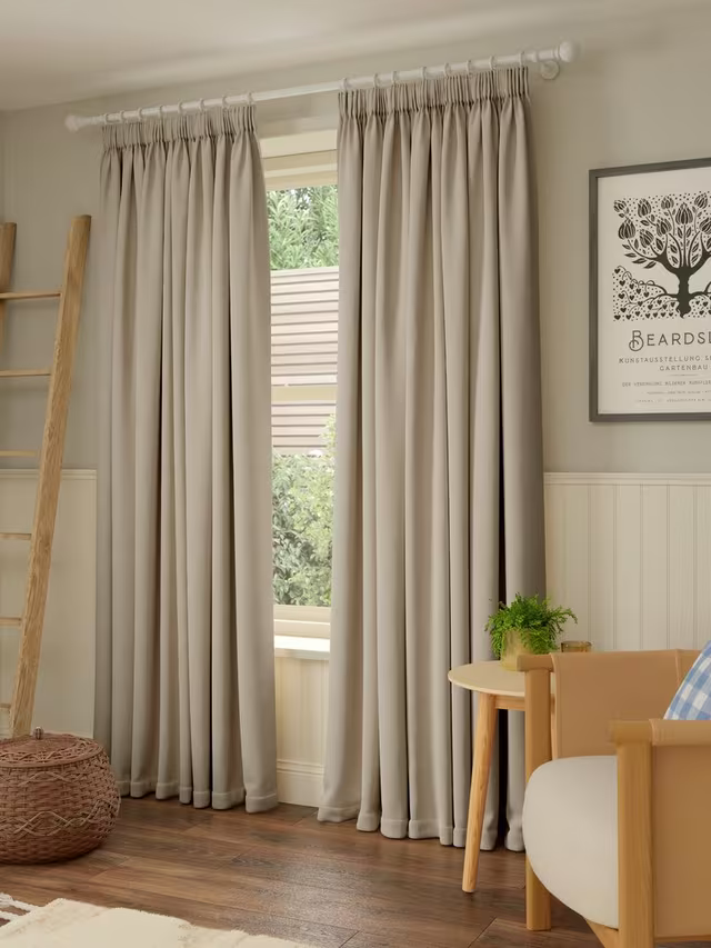 John Lewis Pure Cotton Pair Lined Pencil Pleat Curtains, Putty, W228 x Drop 228cm
