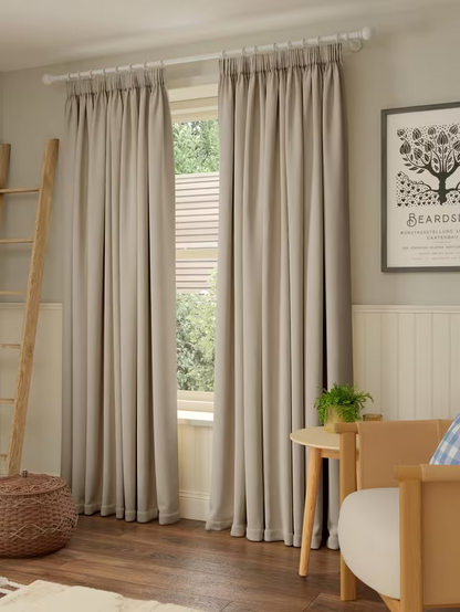John Lewis Pure Cotton Pair Lined Pencil Pleat Curtains, Putty, W228 x Drop 228cm