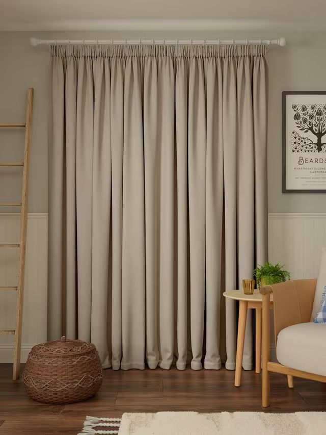 John Lewis Pure Cotton Pair Lined Pencil Pleat Curtains, Putty, W228 x Drop 228cm