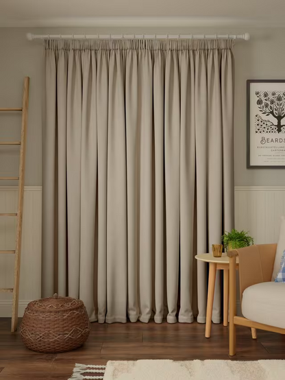 John Lewis Pure Cotton Pair Lined Pencil Pleat Curtains, Putty, W228 x Drop 228cm