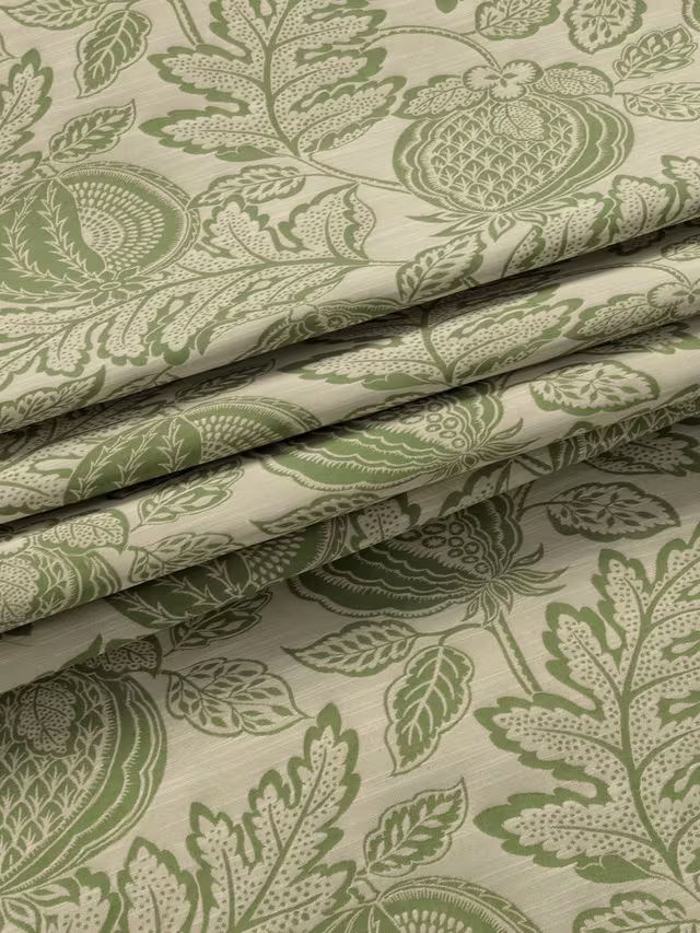 John Lewis x Sanderson Cantaloupe Lined Pencil Pleat Curtains, Pesto, H228 x Drop 228