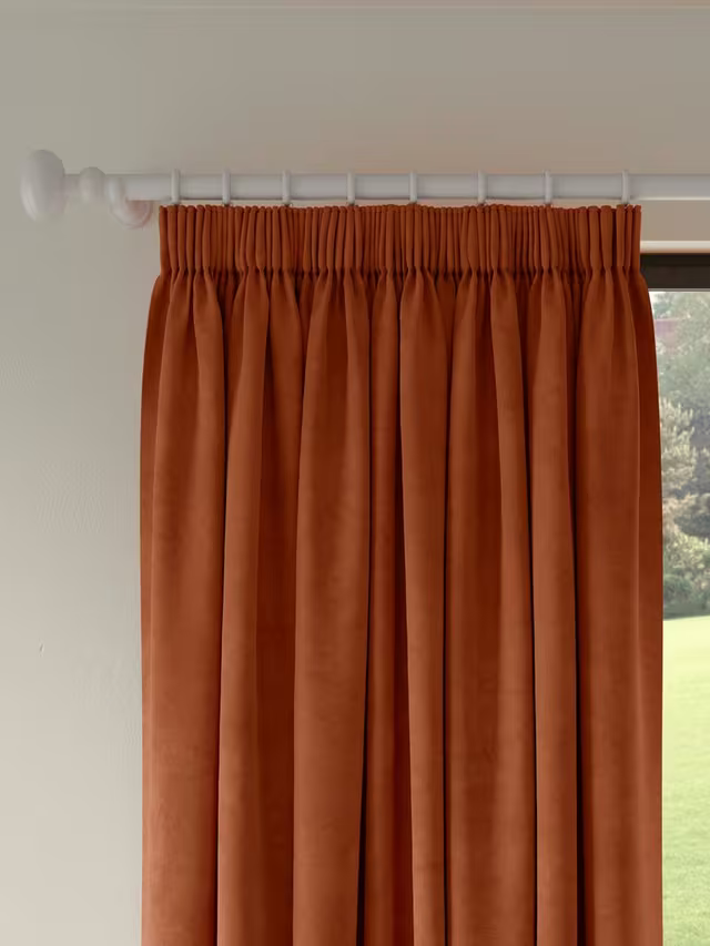John Lewis Velvet Pair Lined Pencil Pleat Curtains, Sienna, W167 x Drop 182cm