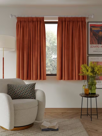 John Lewis Velvet Pair Lined Pencil Pleat Curtains, Sienna, W167 x Drop 182cm