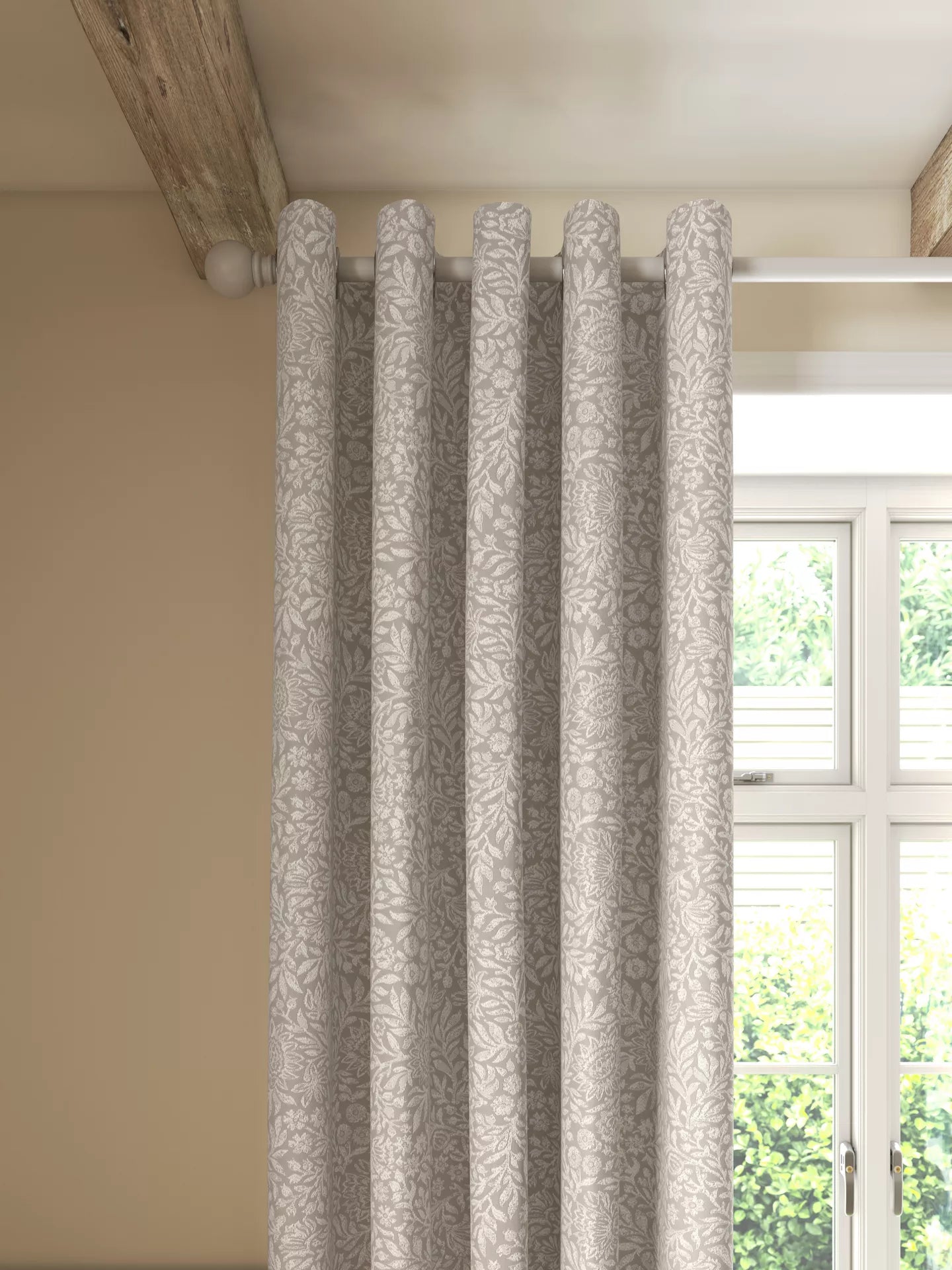 John Lewis Hidcote Weave Pair Lined Eyelet Curtains, Putty, W228 x Drop 228cm
