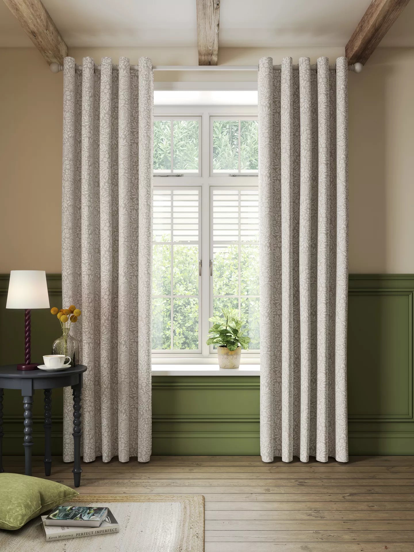John Lewis Hidcote Weave Pair Lined Eyelet Curtains, Putty, W228 x Drop 228cm