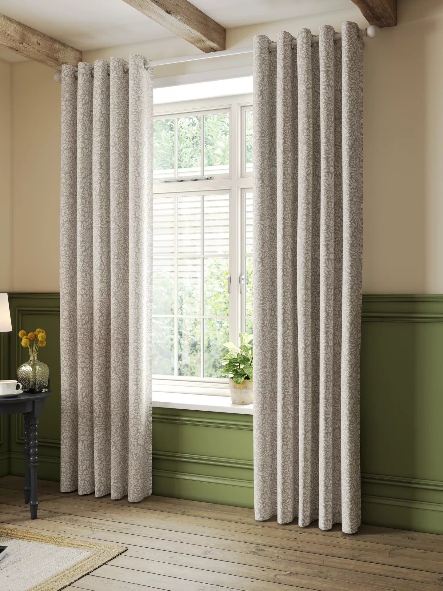 John Lewis Hidcote Weave Pair Lined Eyelet Curtains, Putty, W228 x Drop 228cm