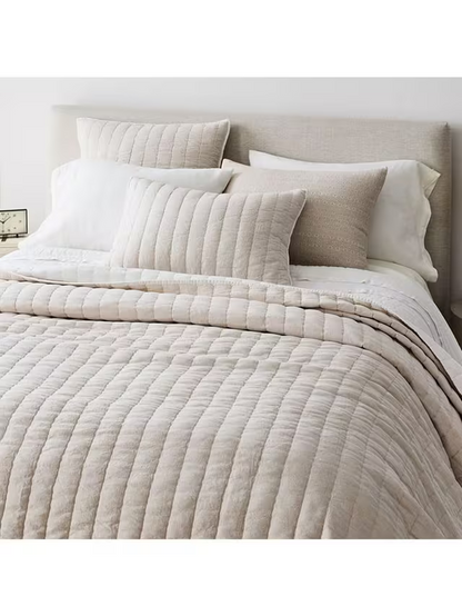 West Elm Linen-Cotton Quilted , White, King