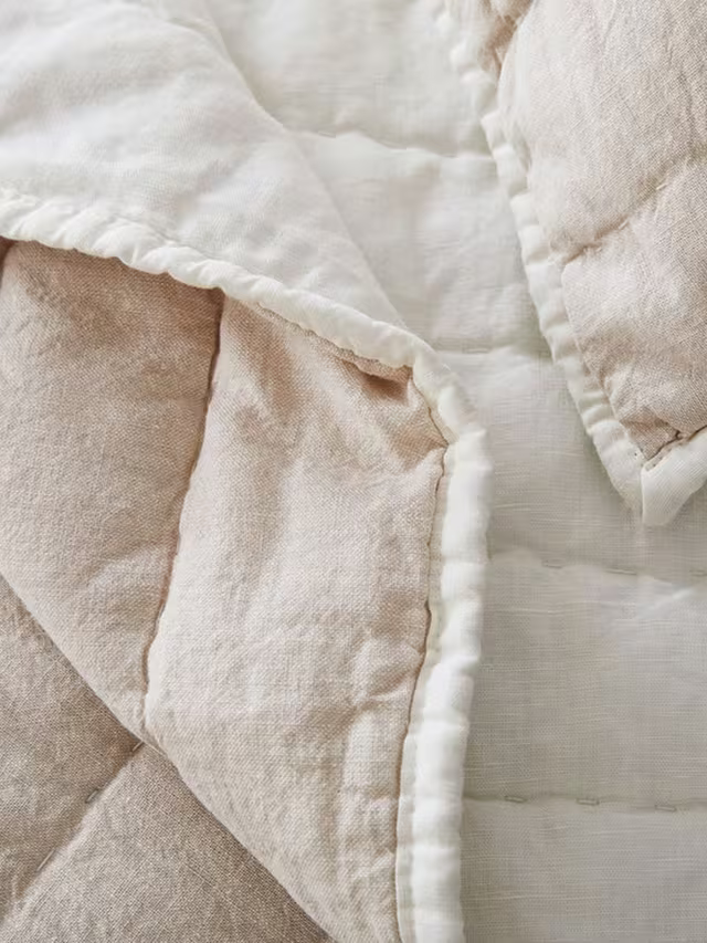 West Elm Linen-Cotton Quilted , White, King