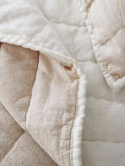 West Elm Linen-Cotton Quilted , White, King