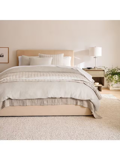 West Elm Linen-Cotton Quilted , White, King